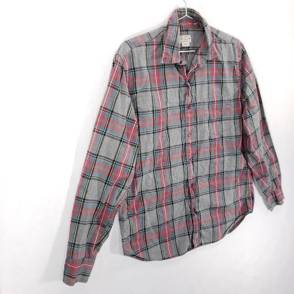 J Crew Shirt Mens Medium Gray Multi Plaid Long Sleeve Casual Comfort Button Down